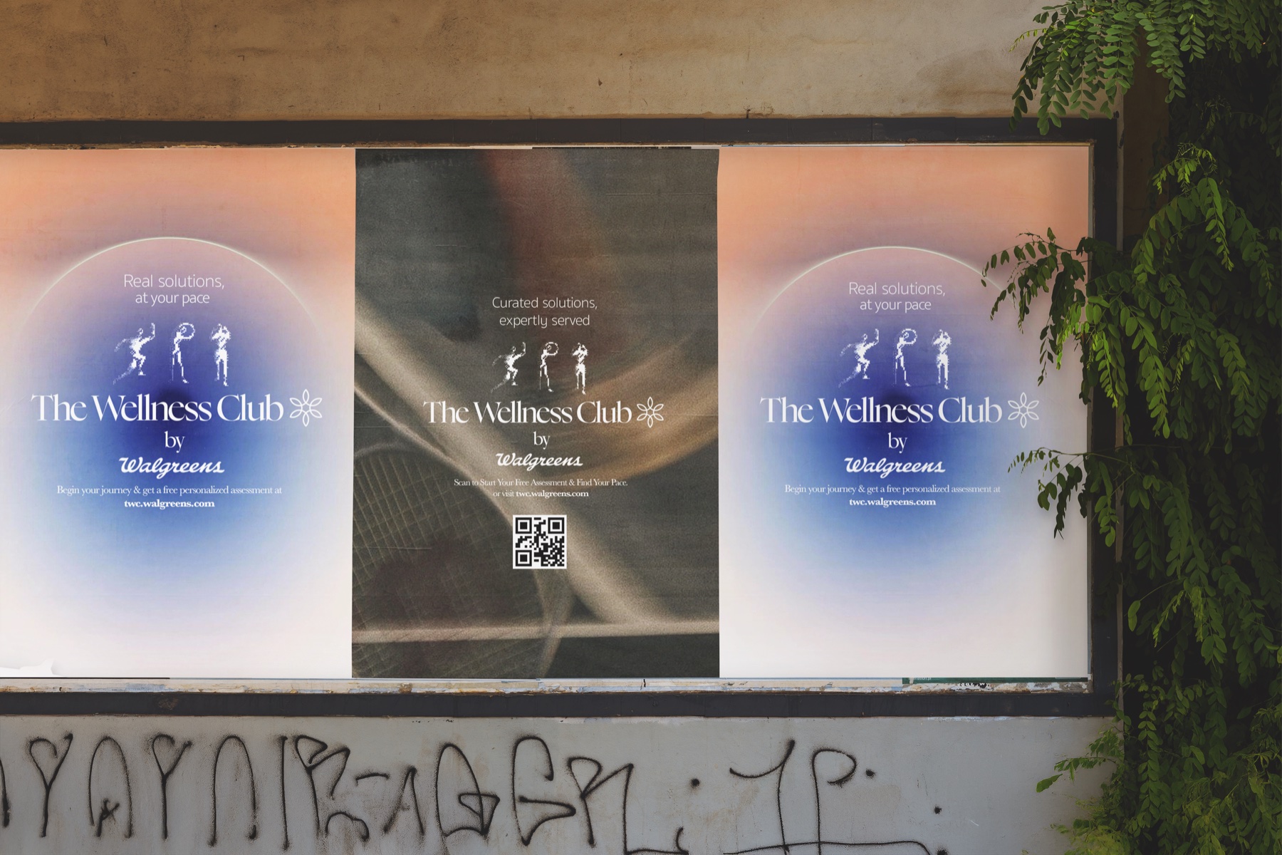 The Wellness Club posters under the bridge